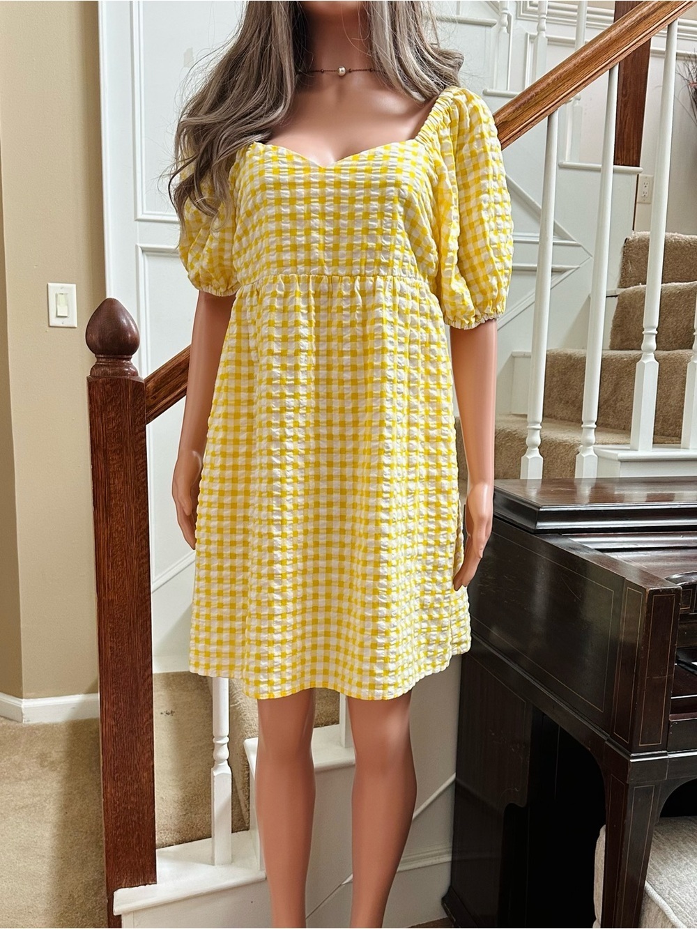 Old Navy yellow white gingham babydoll dress